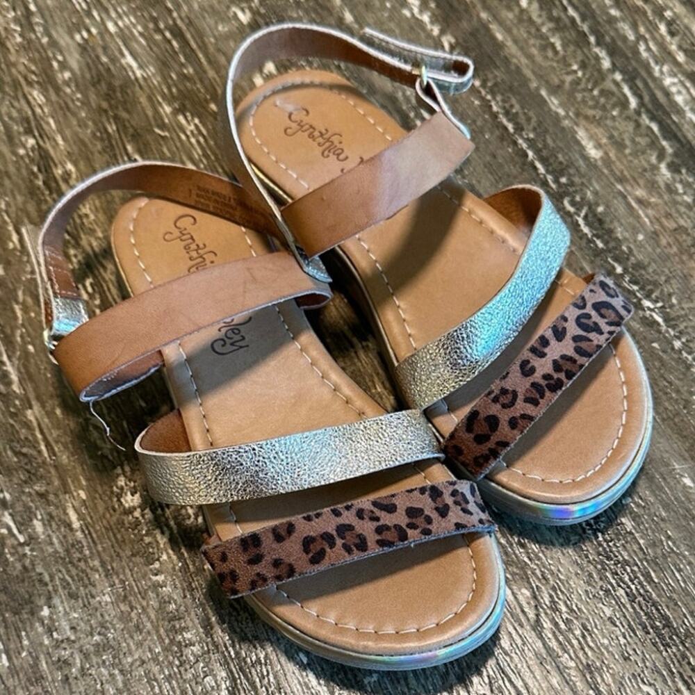 Cynthia Rowley Leopard Animal Print Leather Strap Sandals Girl’s Size 1
